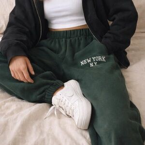 John Galt Green Sweatpants New York NY Graphic Joggers One Size PacSun Y2K style